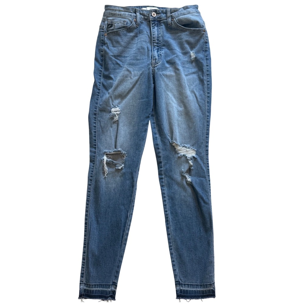 KanCan Womens High Rise Skinny Jeans‎ Medium Wash Distressed Ripped Raw Hem